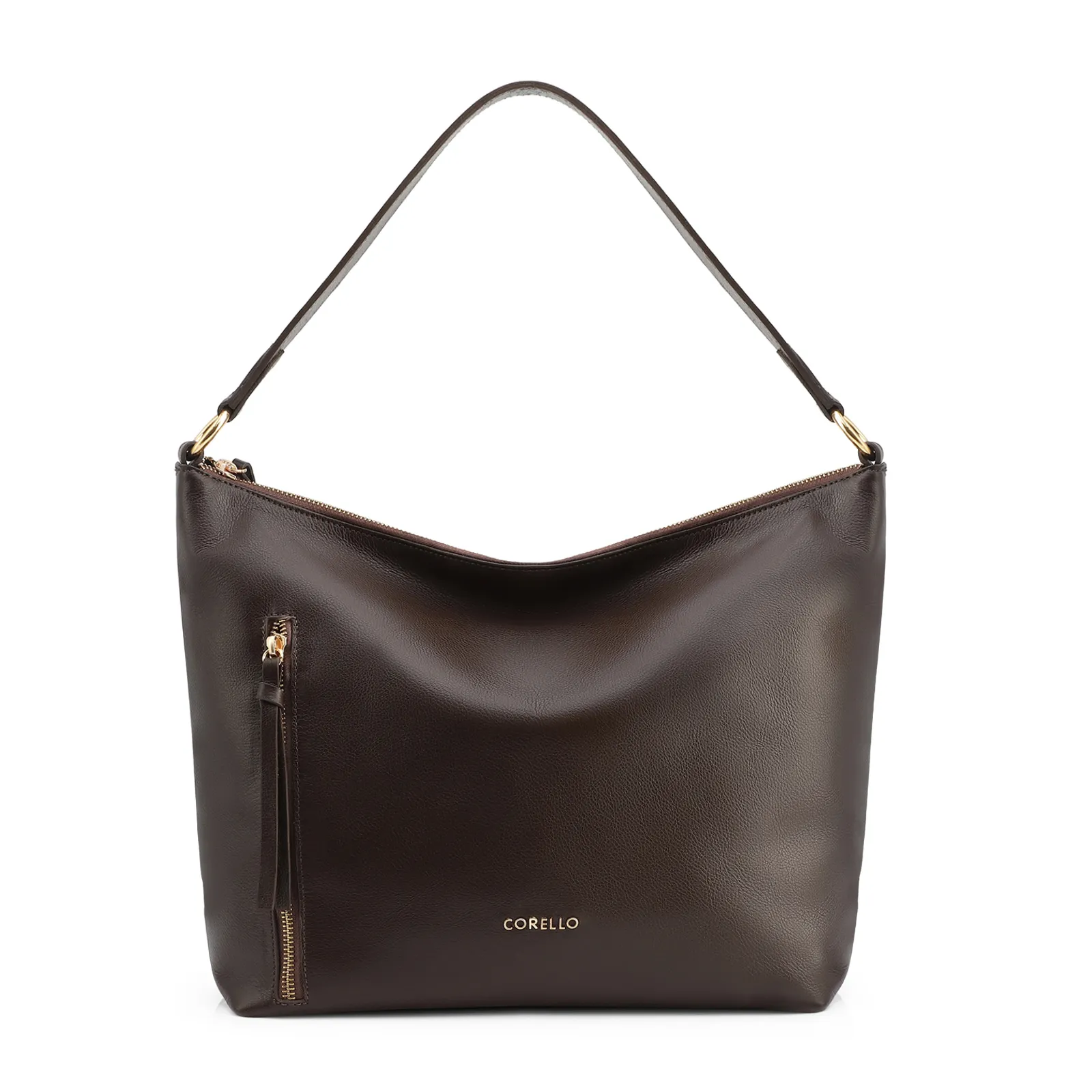 Bolsa Hobo Grande Marrom Couro Zíper Lateral