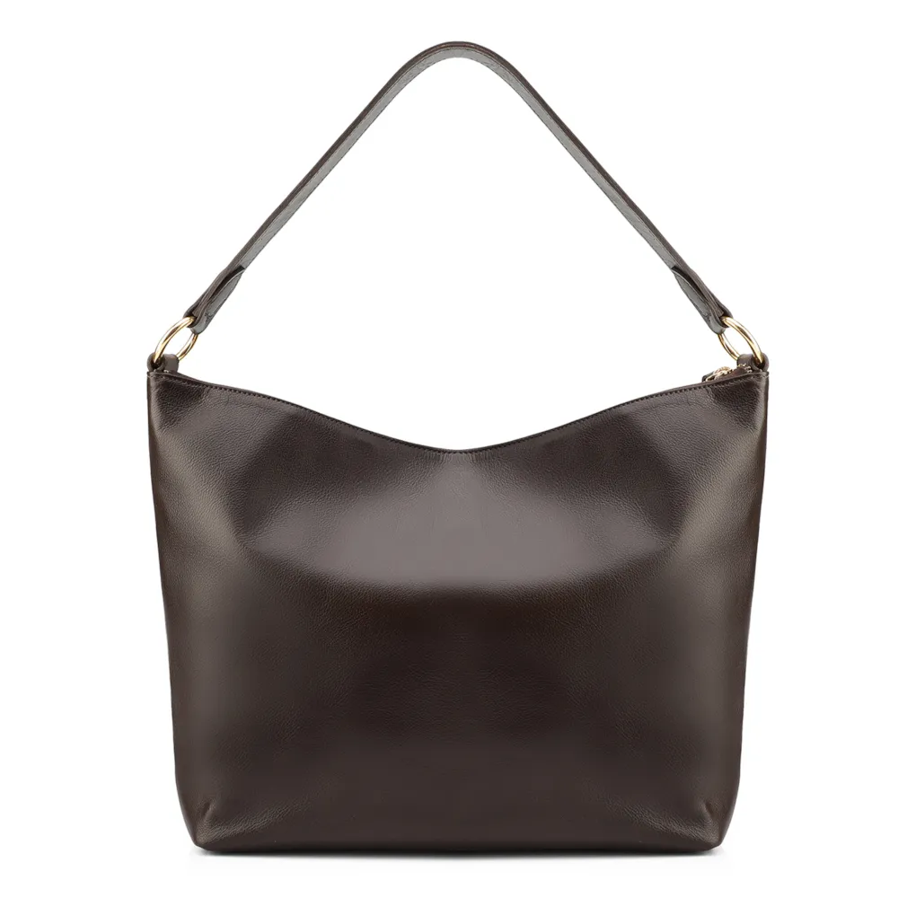 Bolsa Hobo Grande Marrom Couro Zíper Lateral - imagem 3