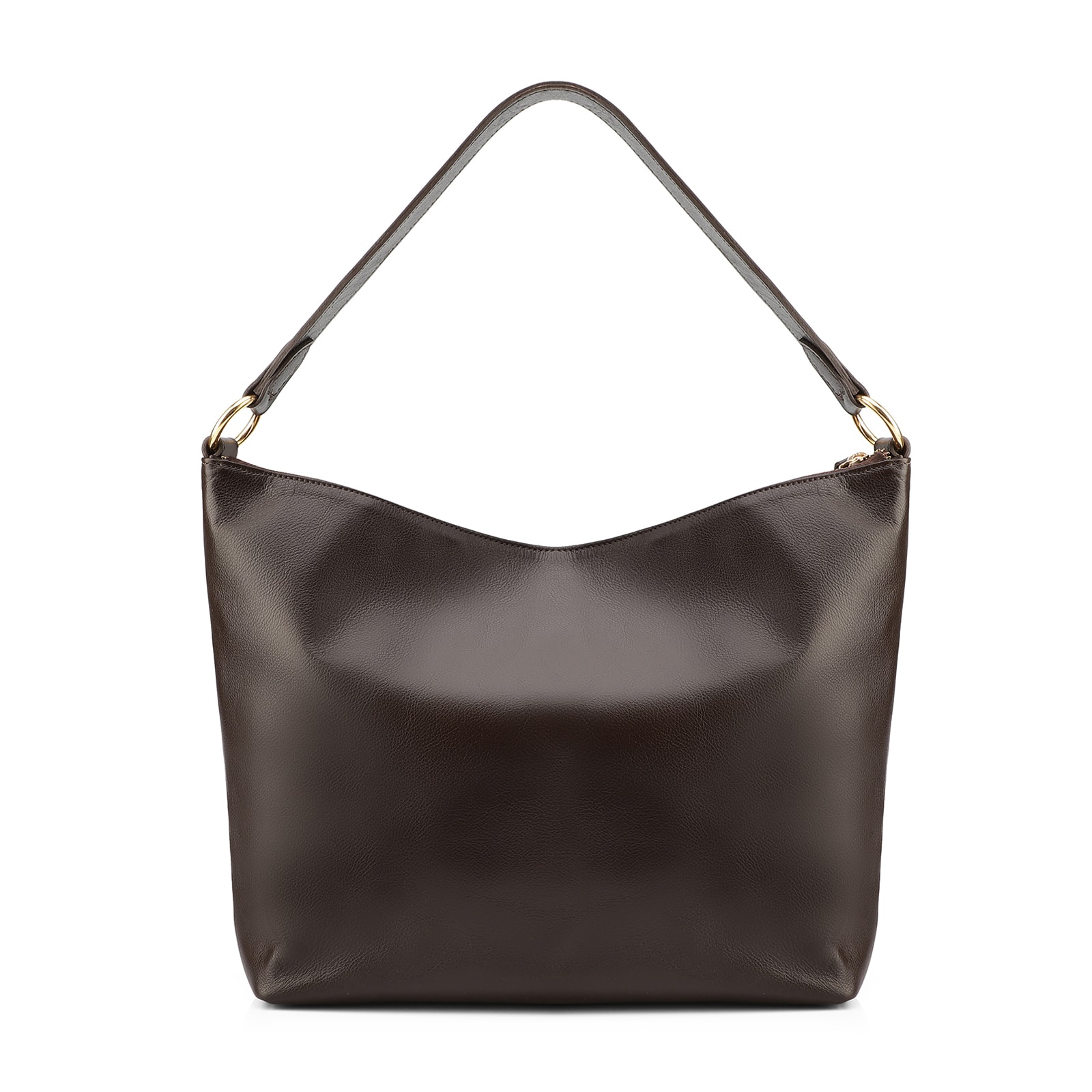 Bolsa Hobo Grande Marrom Couro Zíper Lateral