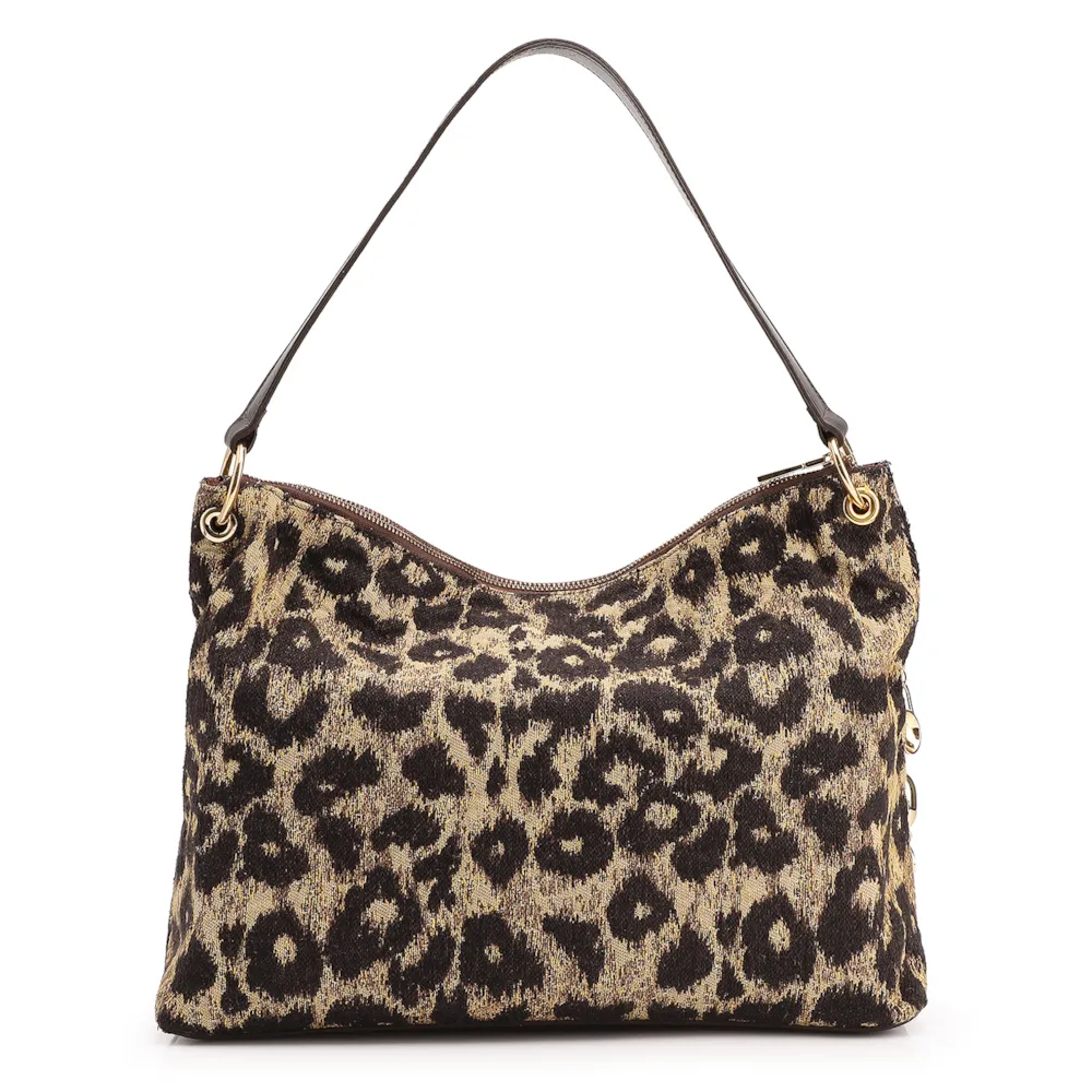 Bolsa Hobo Jacquard Onça/ Couro Marrom Escuro - imagem 4