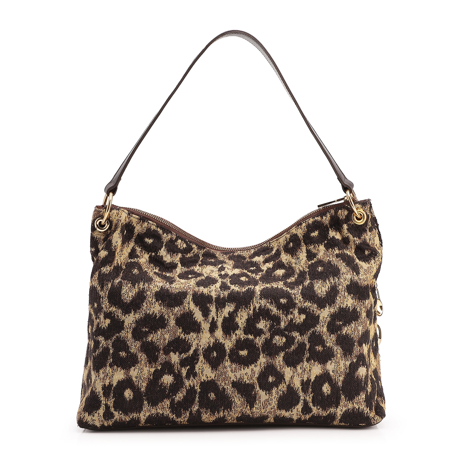 Bolsa Hobo Jacquard Onça/ Couro Marrom Escuro