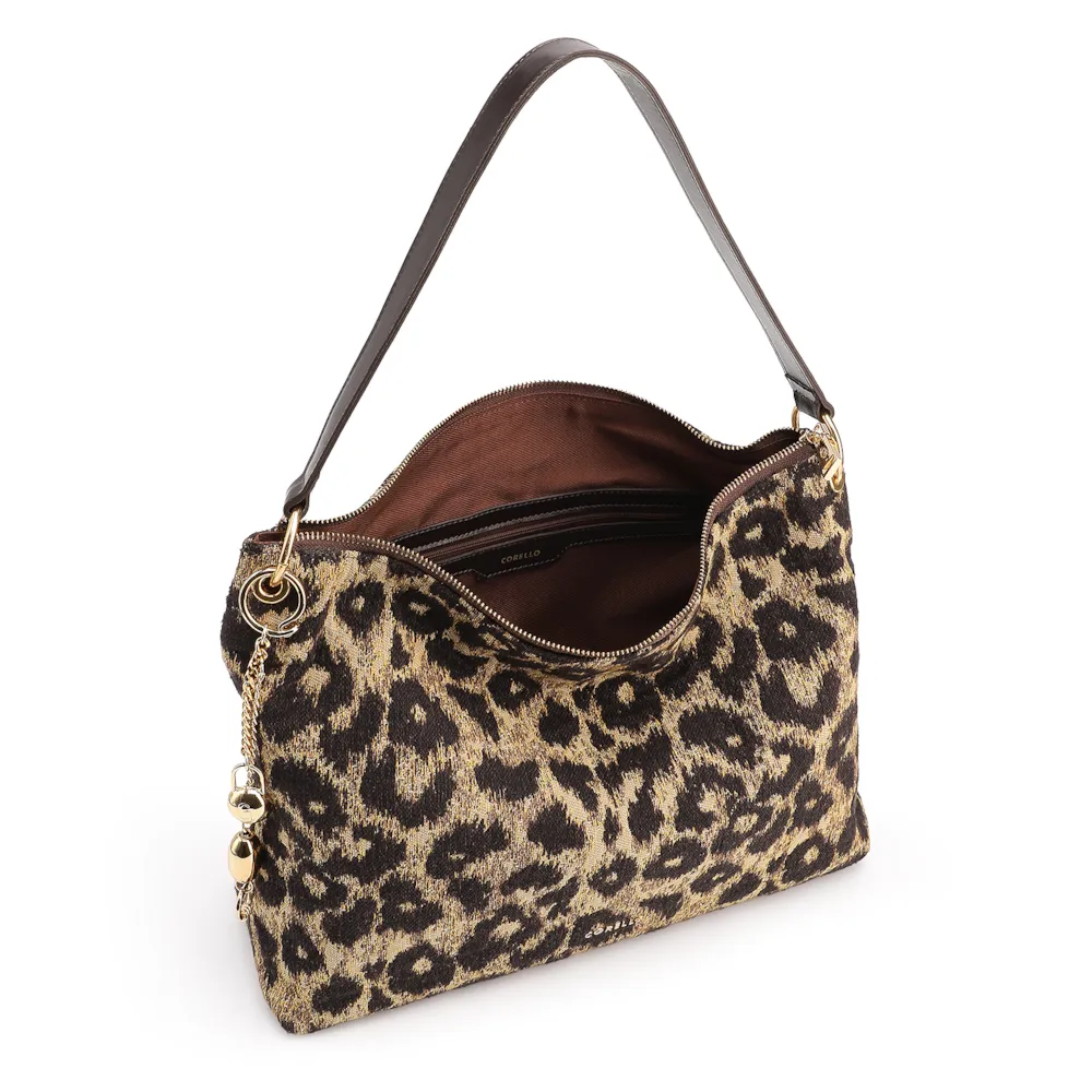 Bolsa Hobo Jacquard Onça/ Couro Marrom Escuro - imagem 5