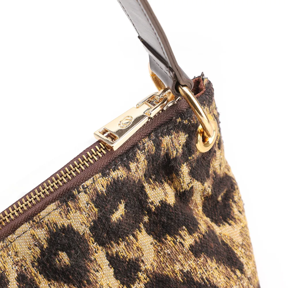 Bolsa Hobo Jacquard Onça/ Couro Marrom Escuro - imagem 6