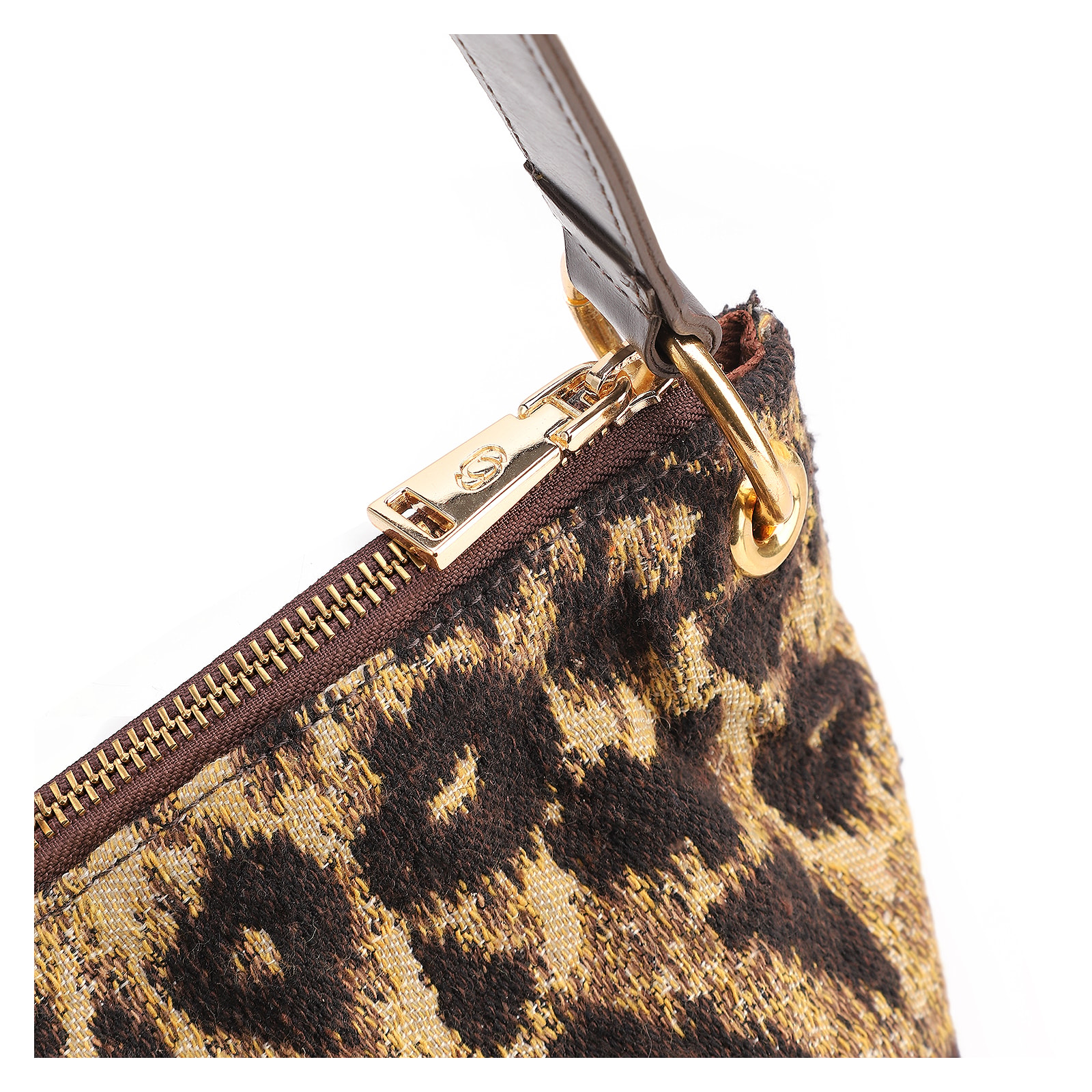 Bolsa Hobo Jacquard Onça/ Couro Marrom Escuro