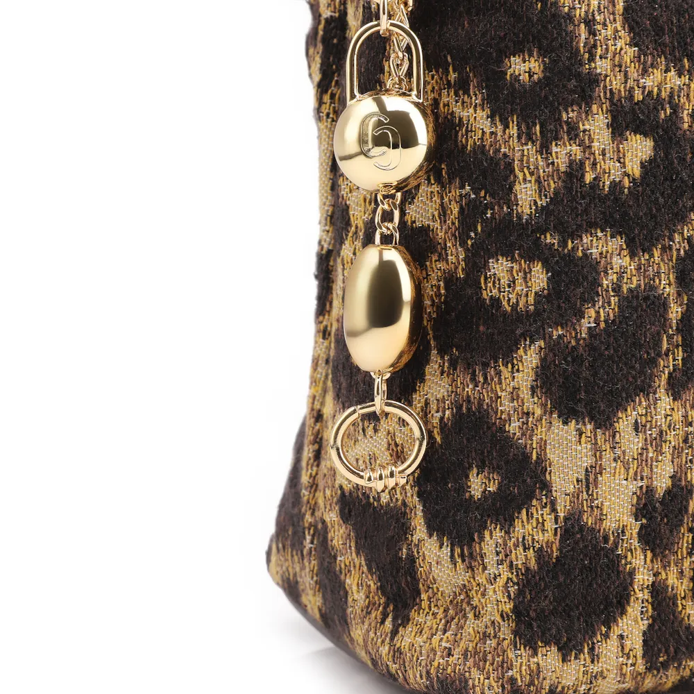Bolsa Hobo Jacquard Onça/ Couro Marrom Escuro - imagem 8