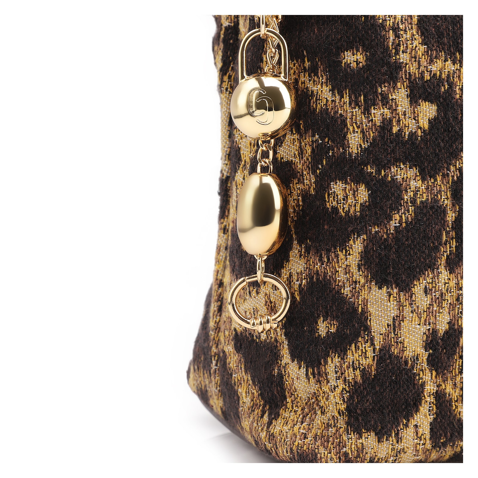 Bolsa Hobo Jacquard Onça/ Couro Marrom Escuro