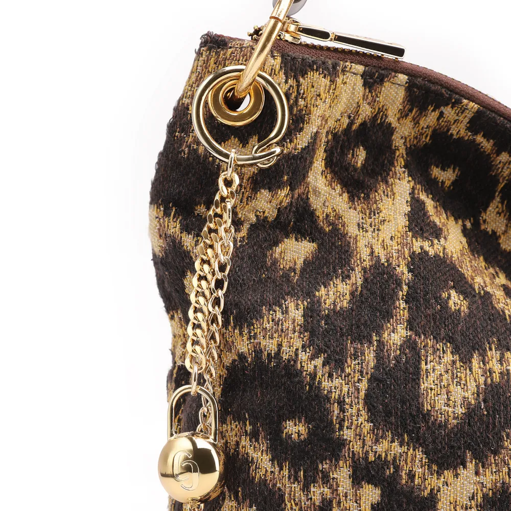 Bolsa Hobo Jacquard Onça/ Couro Marrom Escuro - imagem 9