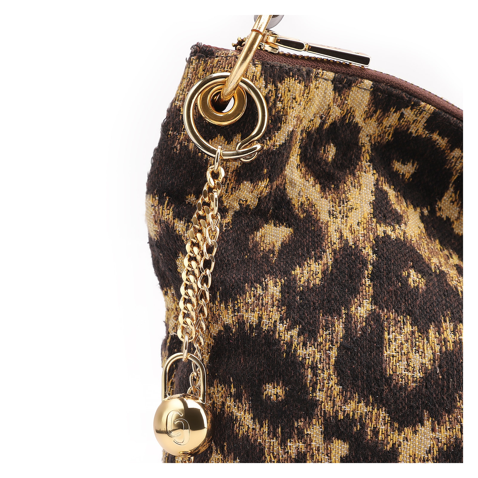 Bolsa Hobo Jacquard Onça/ Couro Marrom Escuro