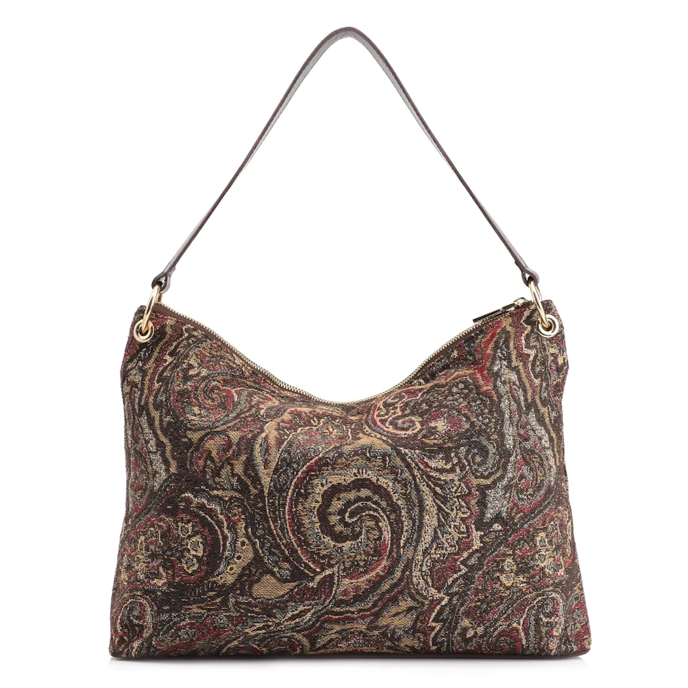 Bolsa Hobo Jacquard Paisley /Couro Marrom Escuro - imagem 4