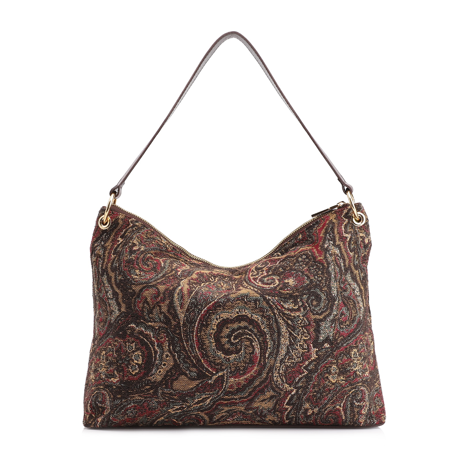 Bolsa Hobo Jacquard Paisley /Couro Marrom Escuro