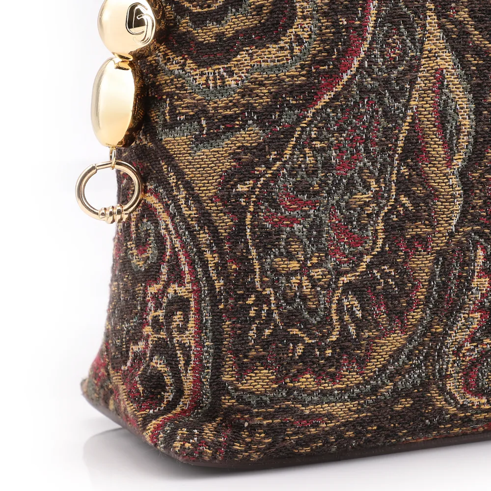 Bolsa Hobo Jacquard Paisley /Couro Marrom Escuro - imagem 7