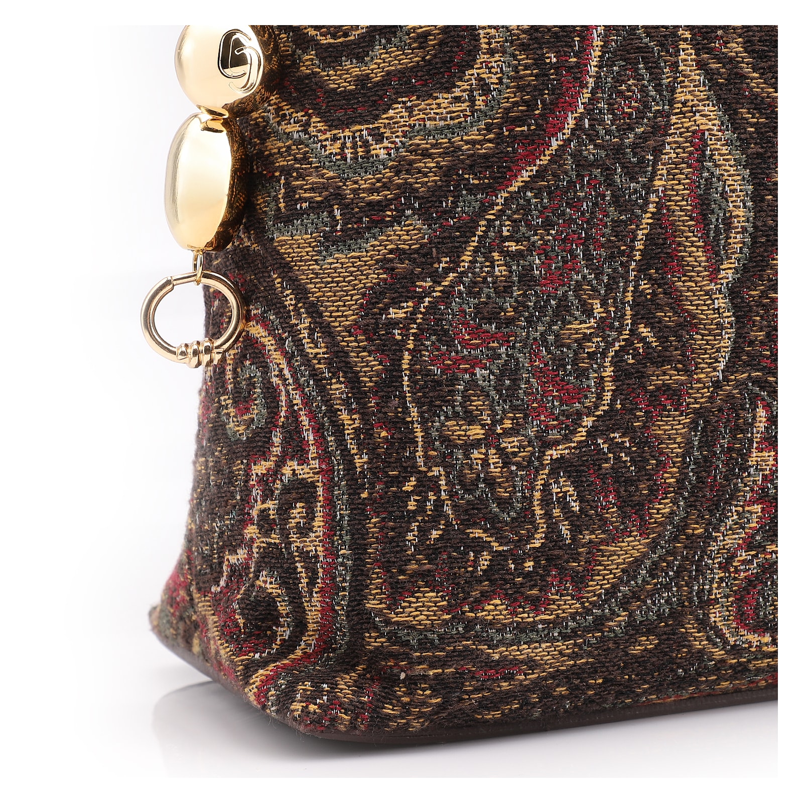 Bolsa Hobo Jacquard Paisley /Couro Marrom Escuro