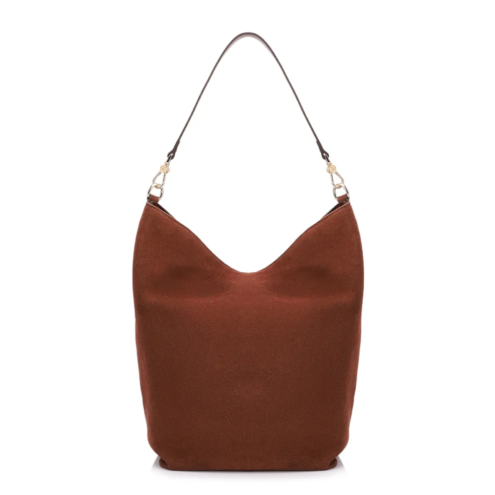 Bolsa Hobo Laser Cut Couro Camurça/Couro Marrom Escuro - imagem 3