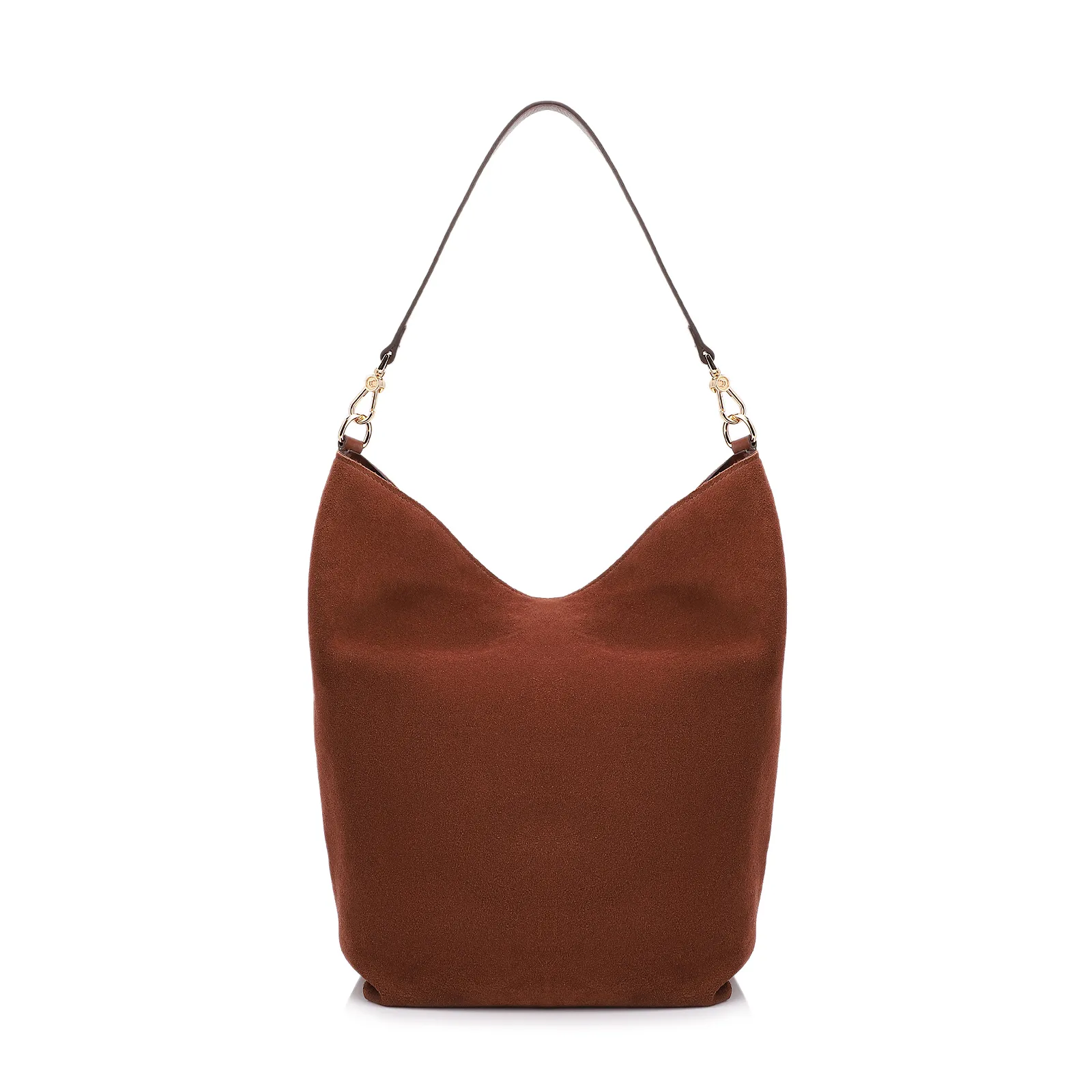 Bolsa Hobo Laser Cut Couro Camurça/Couro Marrom Escuro