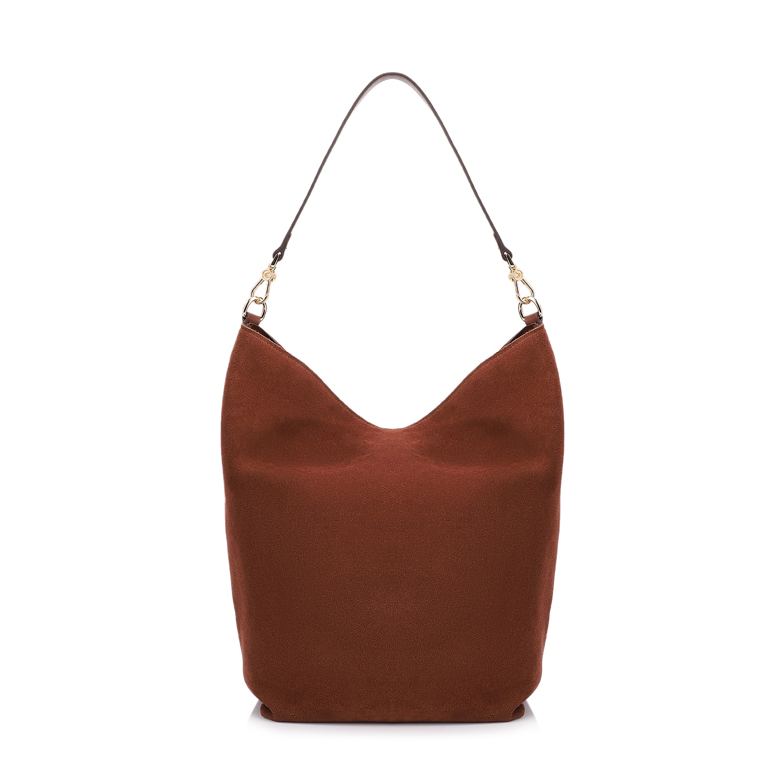 Bolsa Hobo Laser Cut Couro Camurça/Couro Marrom Escuro