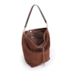 Bolsa Hobo Laser Cut Couro Camurça/Couro Marrom Escuro - imagem 4