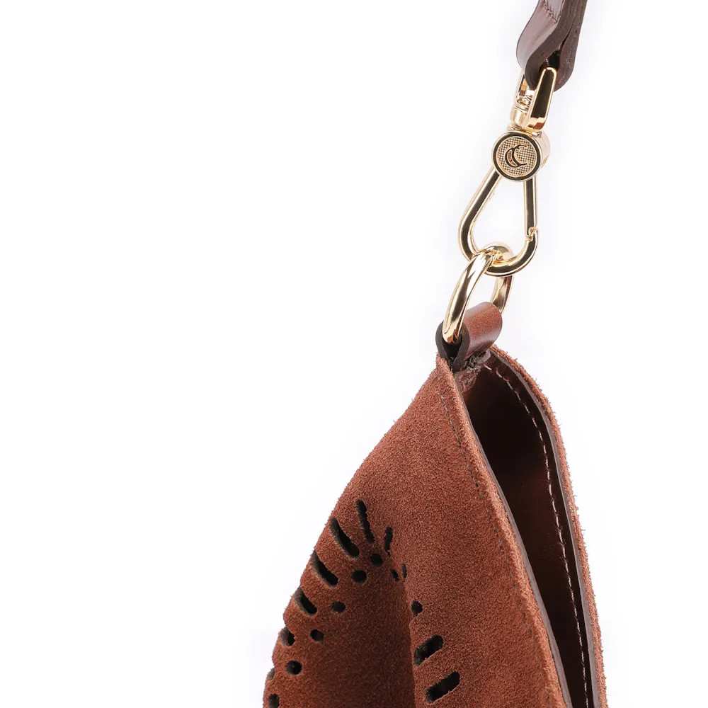 Bolsa Hobo Laser Cut Couro Camurça/Couro Marrom Escuro - imagem 5