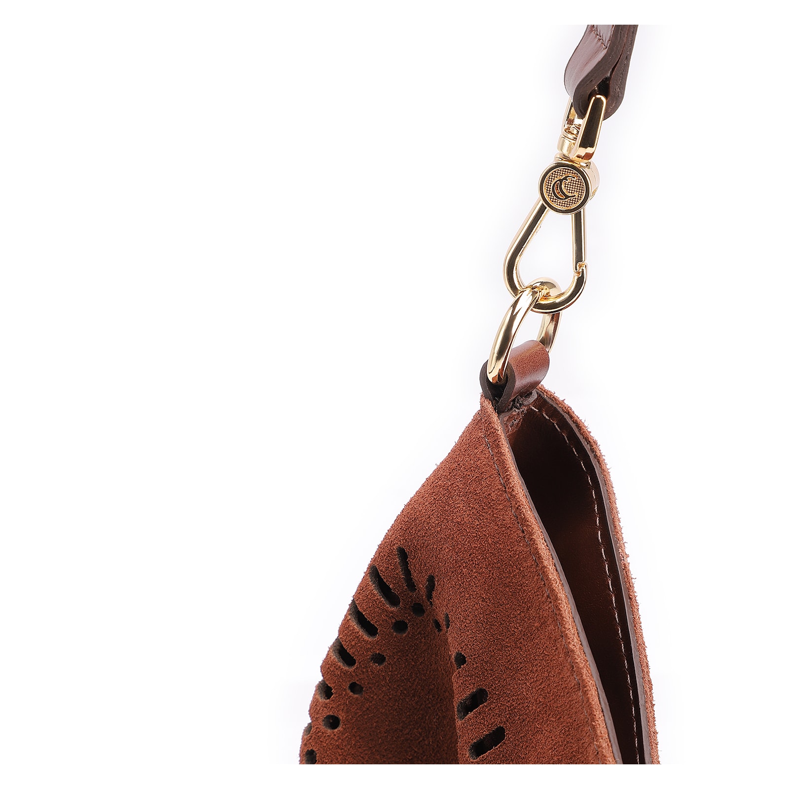 Bolsa Hobo Laser Cut Couro Camurça/Couro Marrom Escuro