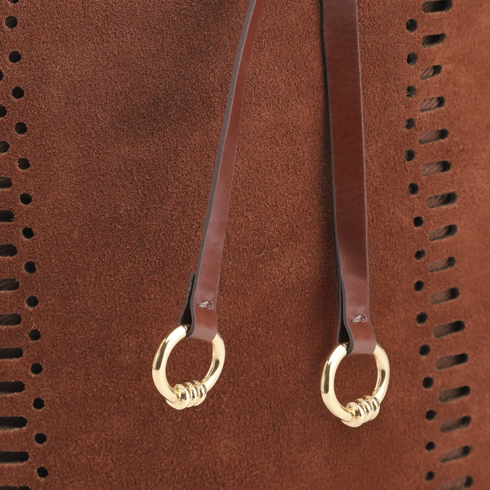 Bolsa Hobo Laser Cut Couro Camurça/Couro Marrom Escuro - imagem 7