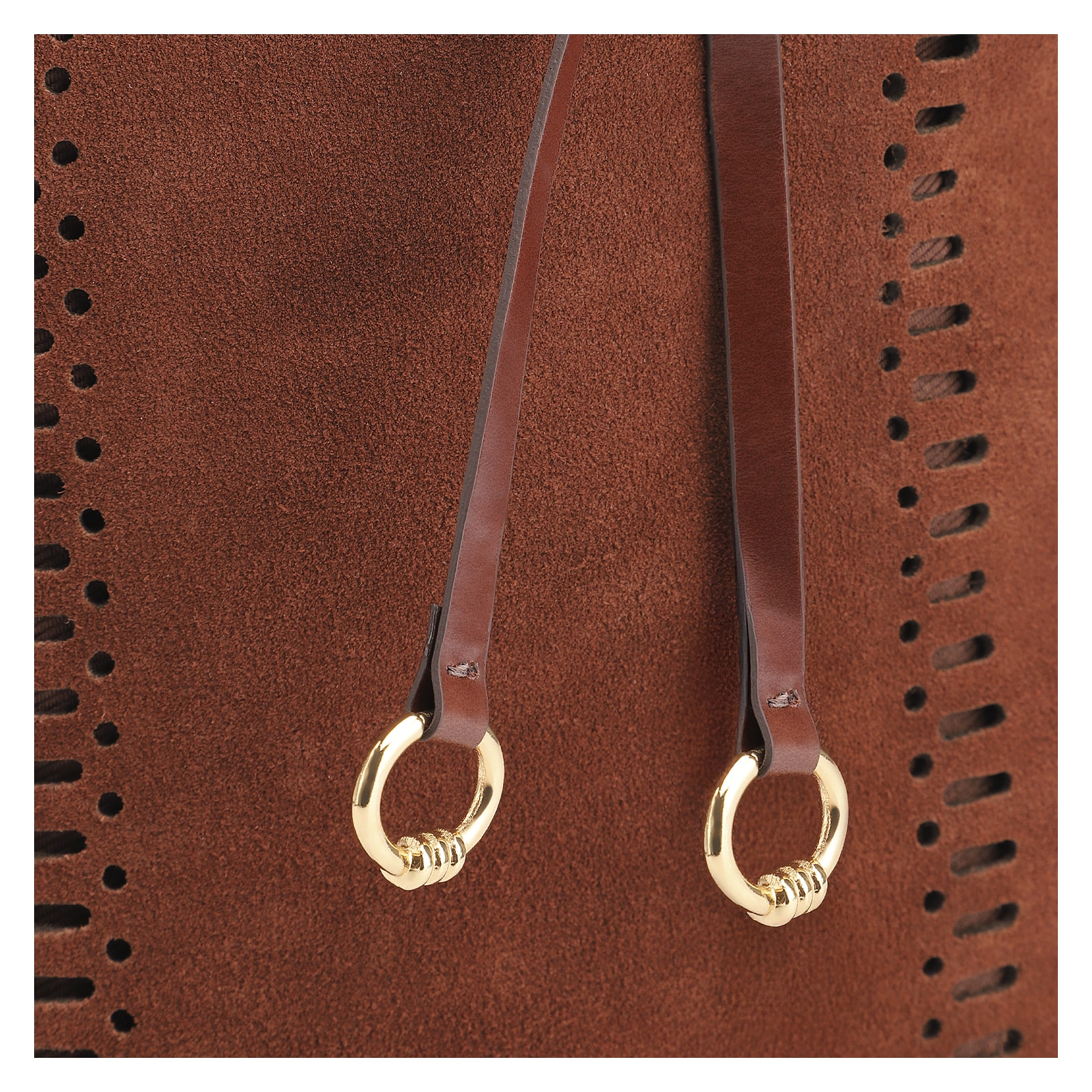 Bolsa Hobo Laser Cut Couro Camurça/Couro Marrom Escuro