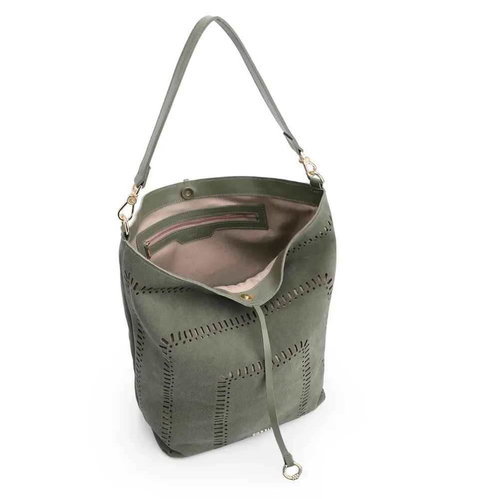 Bolsa Hobo Laser Cut Couro Camurça/Couro Verde - imagem 4