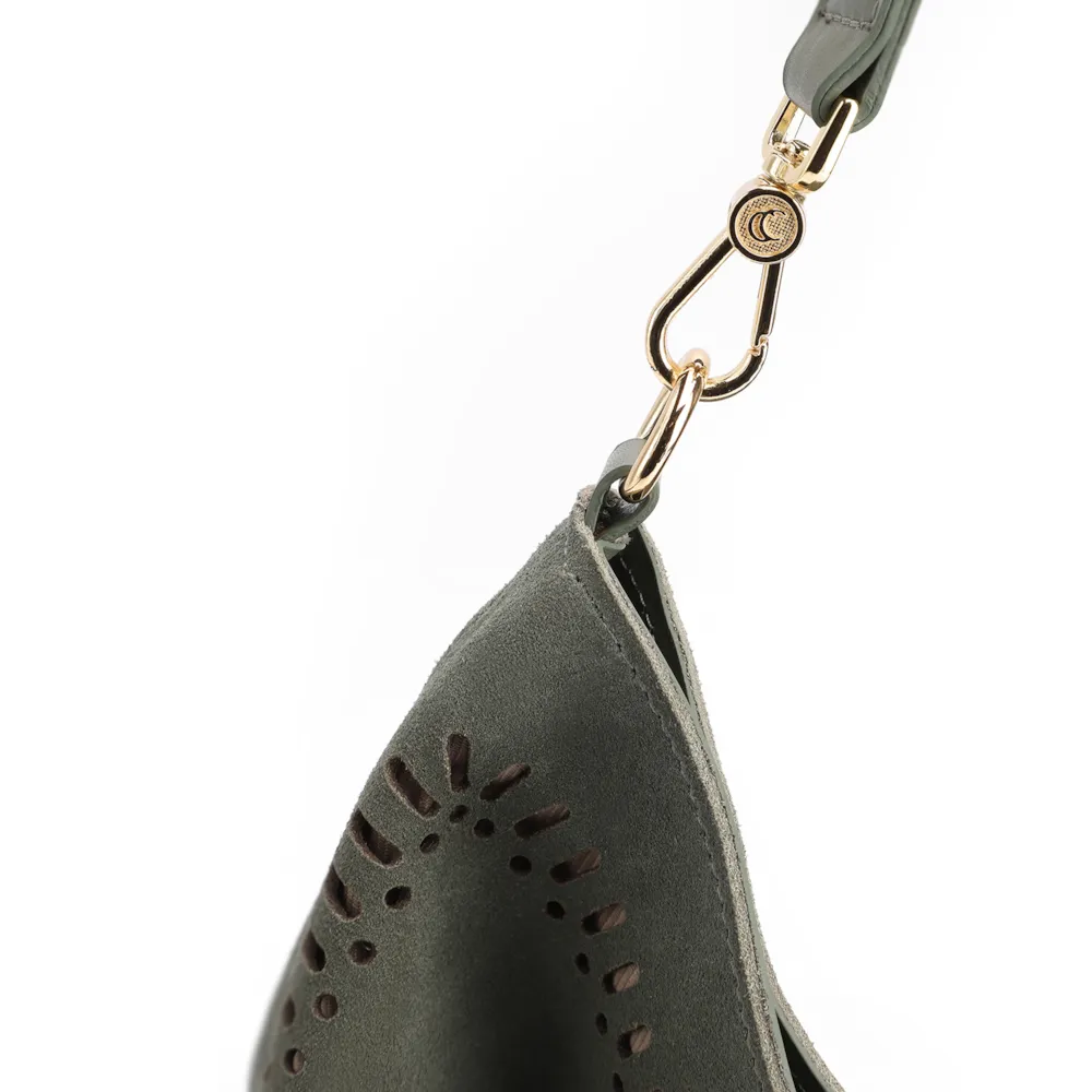 Bolsa Hobo Laser Cut Couro Camurça/Couro Verde - imagem 5