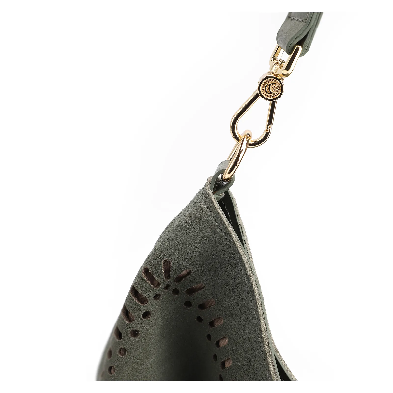 Bolsa Hobo Laser Cut Couro Camurça/Couro Verde