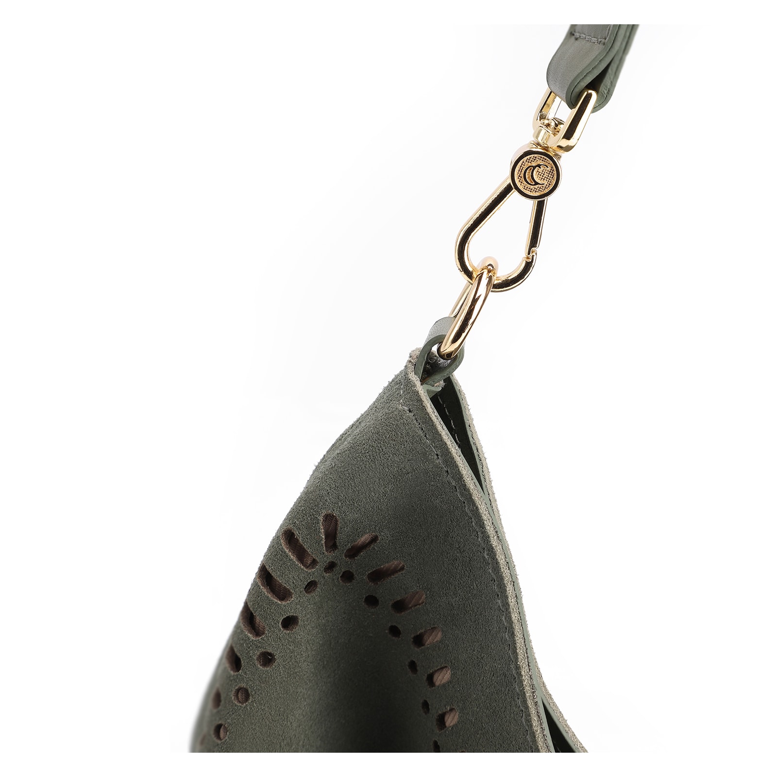 Bolsa Hobo Laser Cut Couro Camurça/Couro Verde