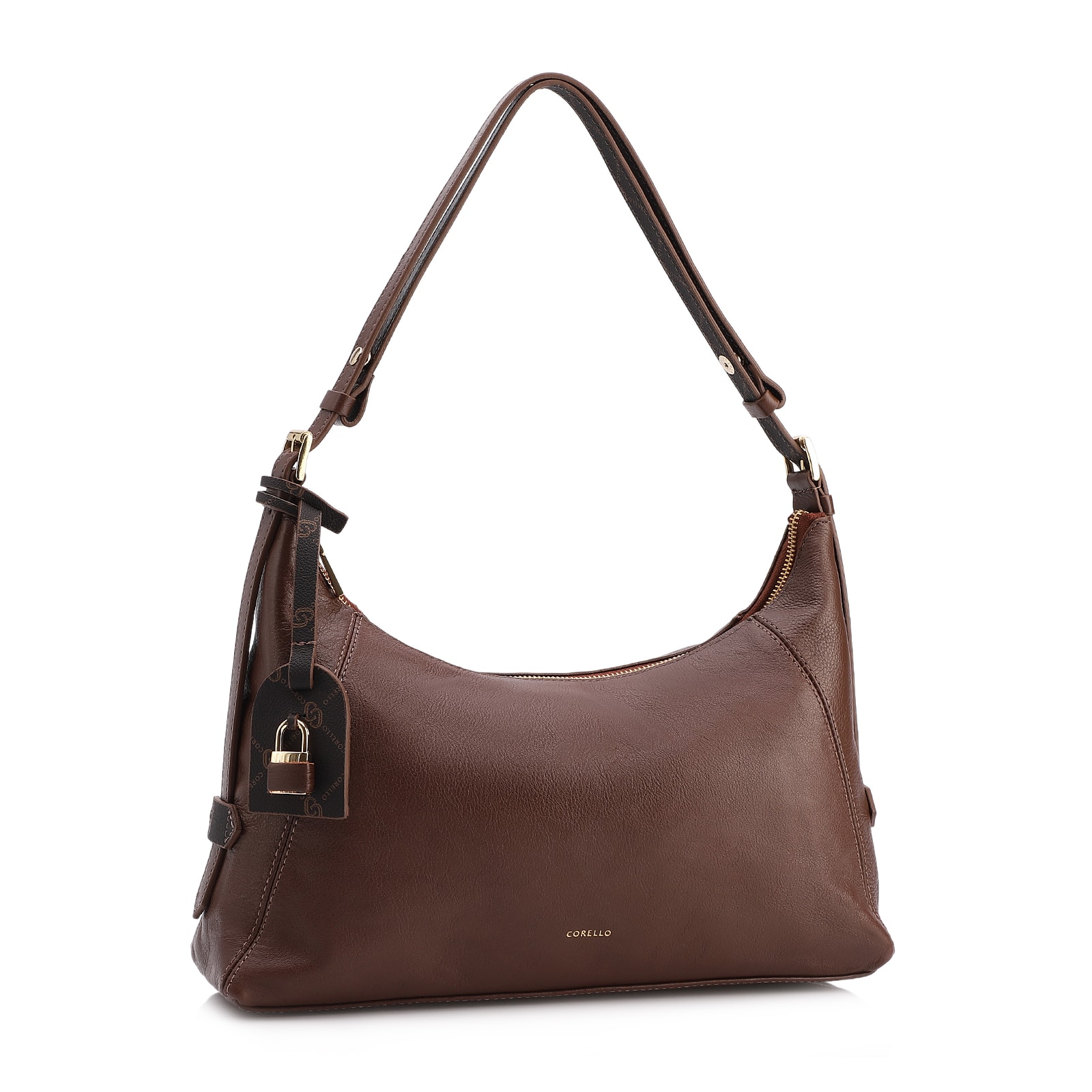  Bolsa Hobo Marrom Média Couro Pingente Monograma