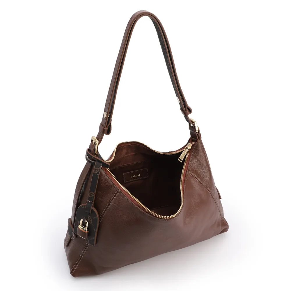  Bolsa Hobo Marrom Média Couro Pingente Monograma - imagem 5
