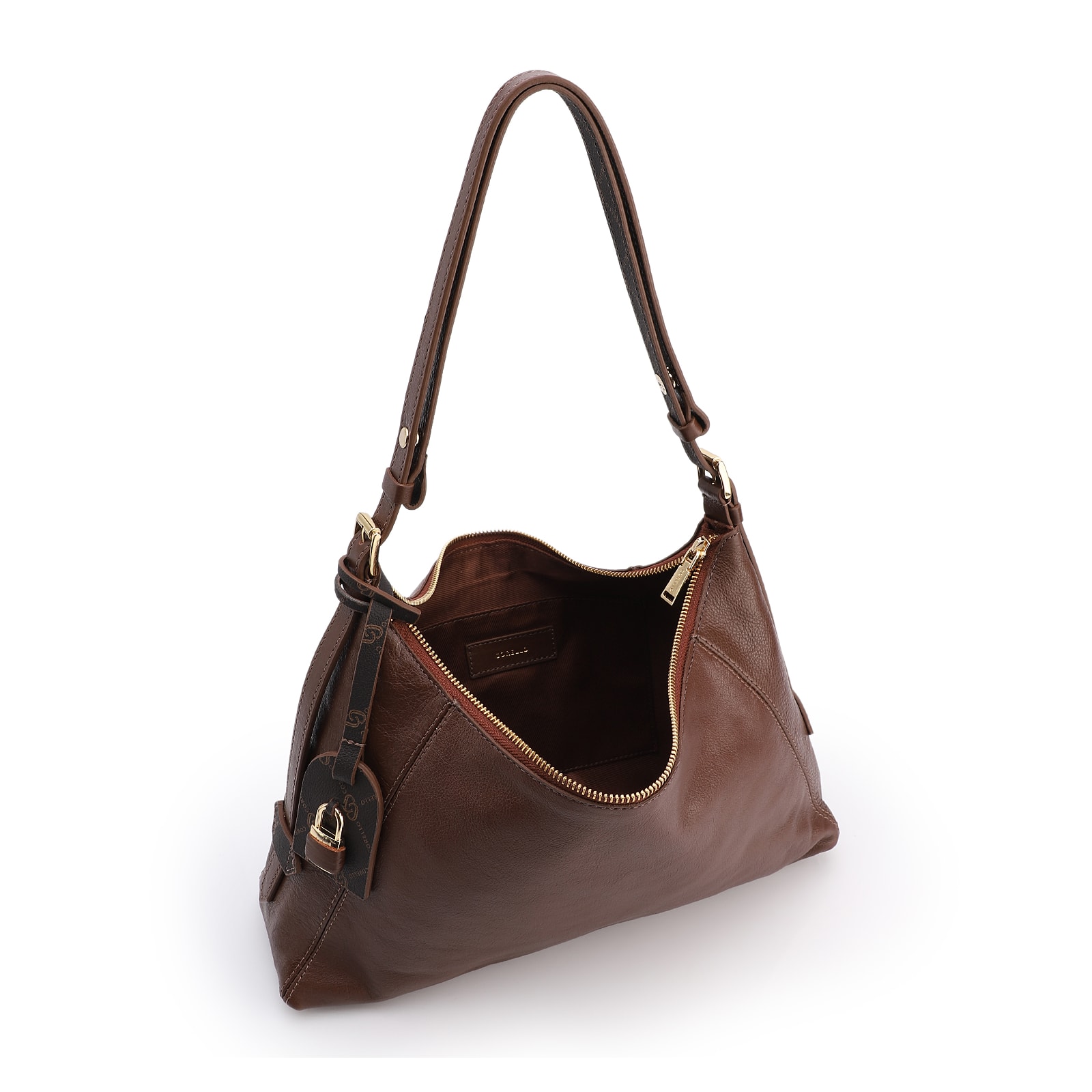  Bolsa Hobo Marrom Média Couro Pingente Monograma