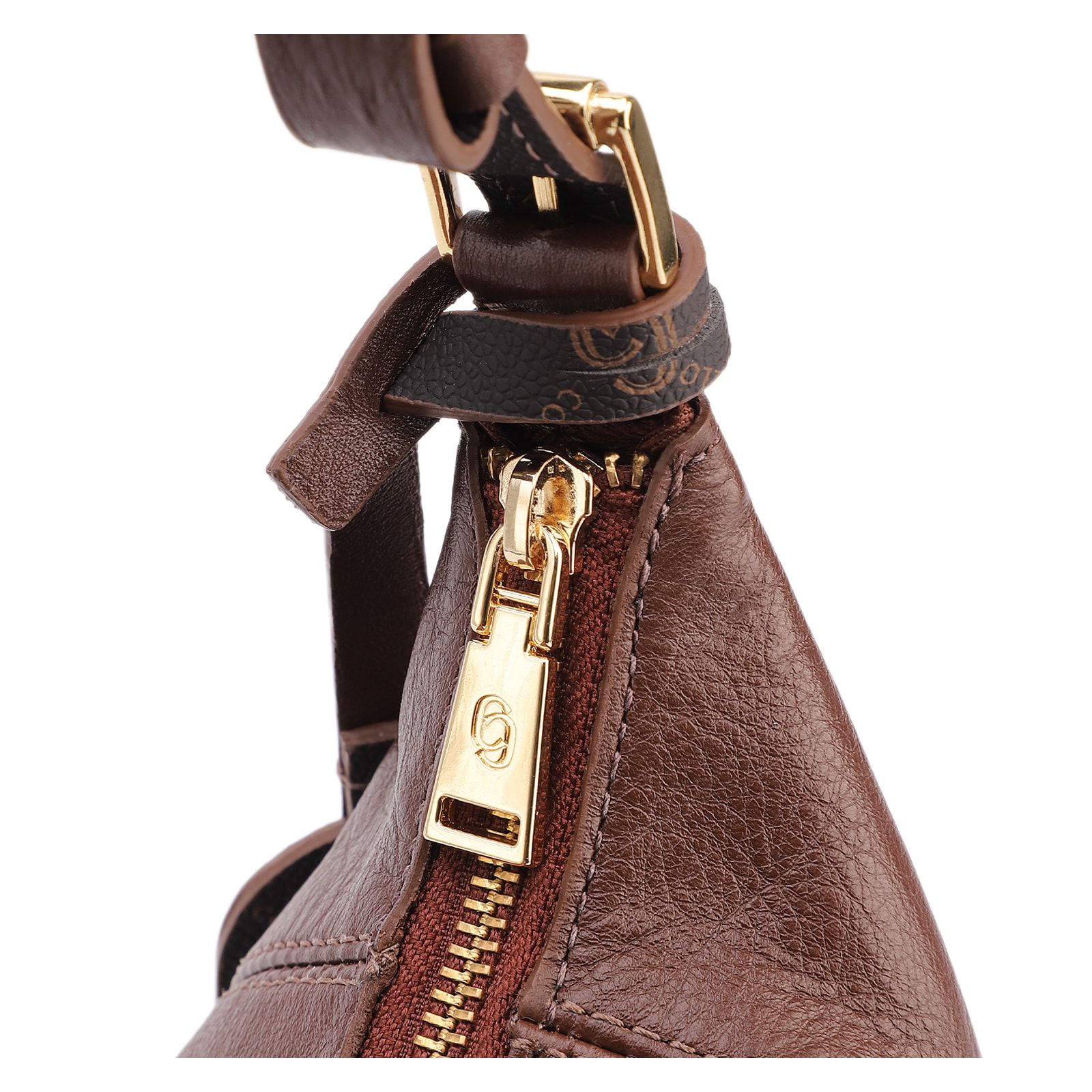 Bolsa Hobo Marrom Média Couro Pingente Monograma