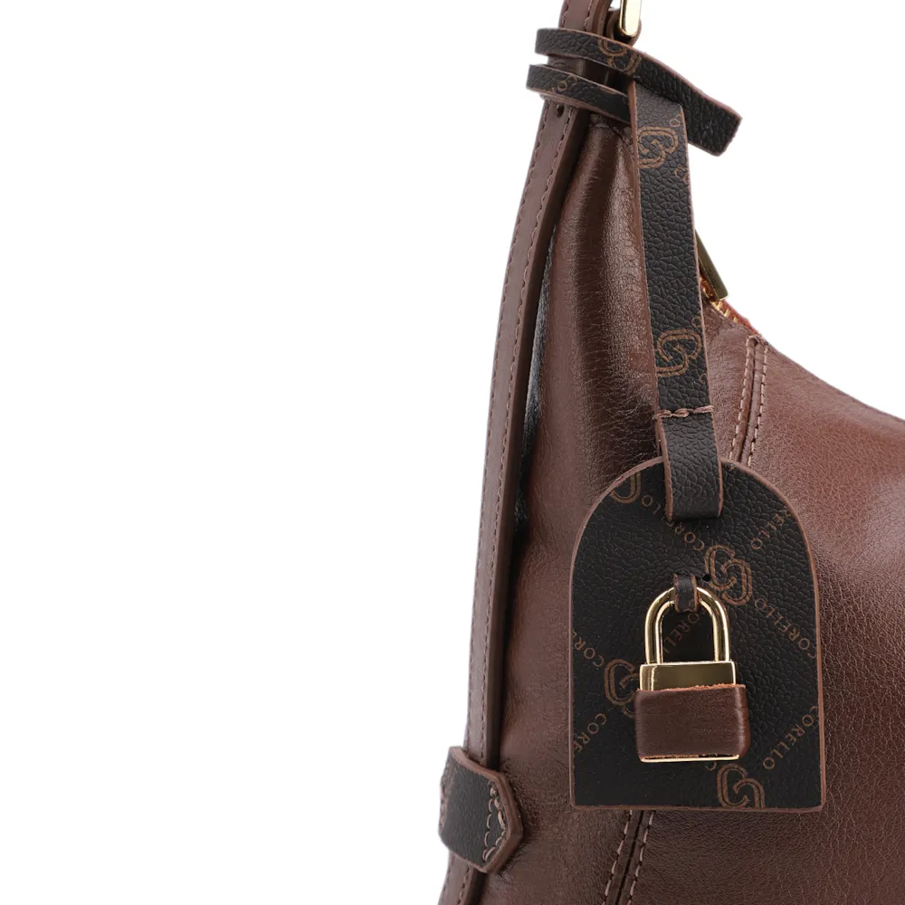  Bolsa Hobo Marrom Média Couro Pingente Monograma - imagem 7