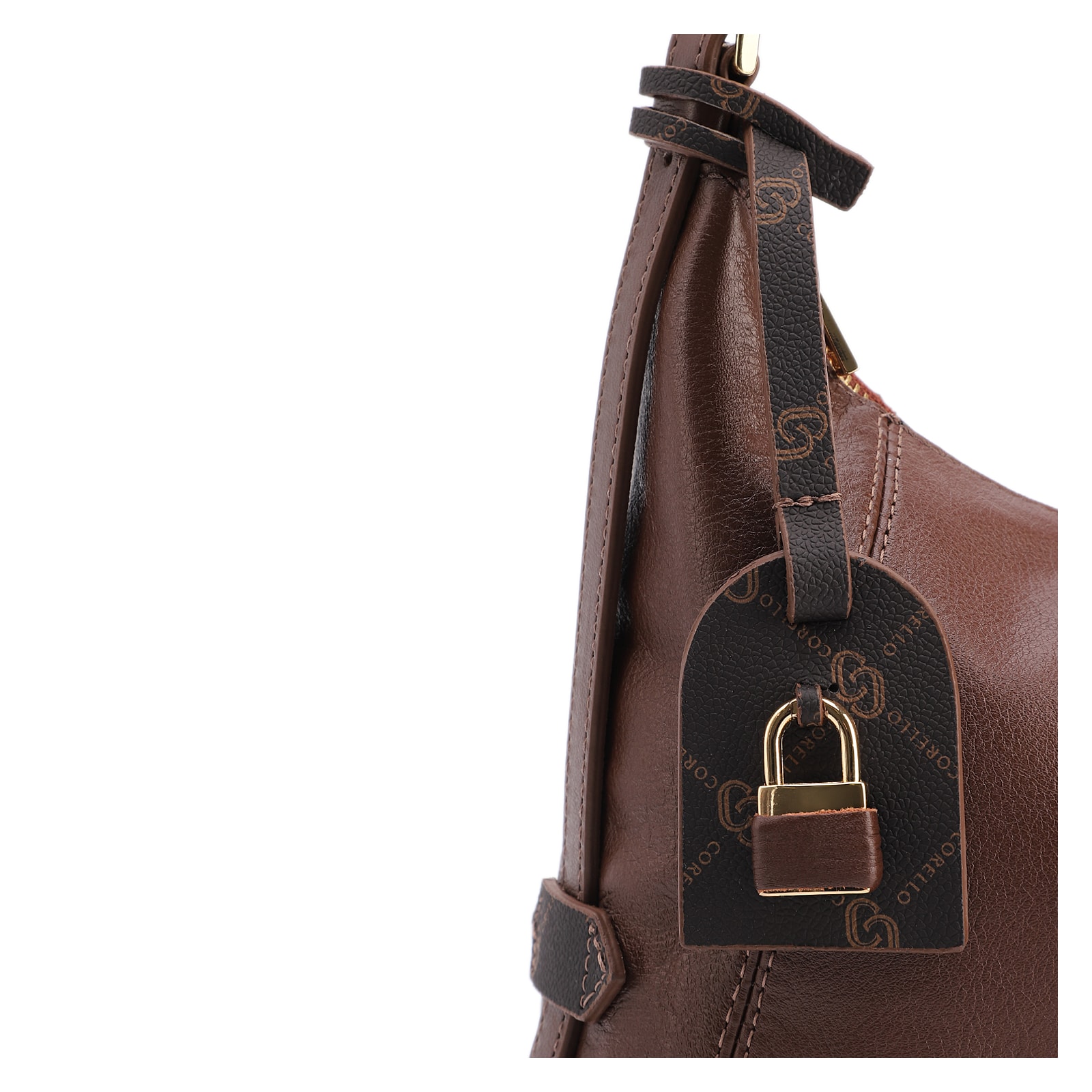 Bolsa Hobo Marrom Média Couro Pingente Monograma