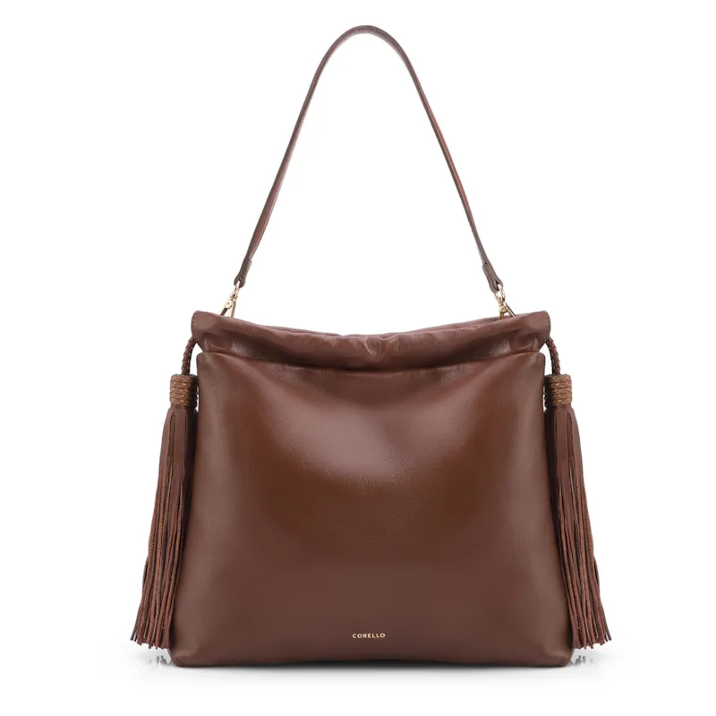 Bolsa Hobo Média Couro Marrom Barbicachos Laterais
