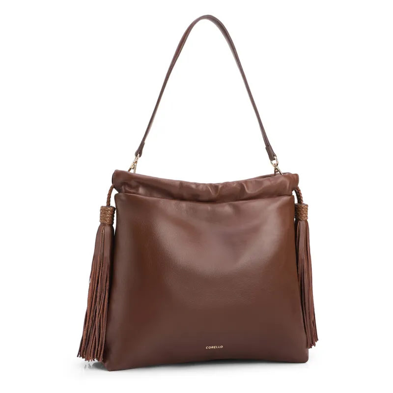 Bolsa Hobo Média Couro Marrom Barbicachos Laterais - foto 2