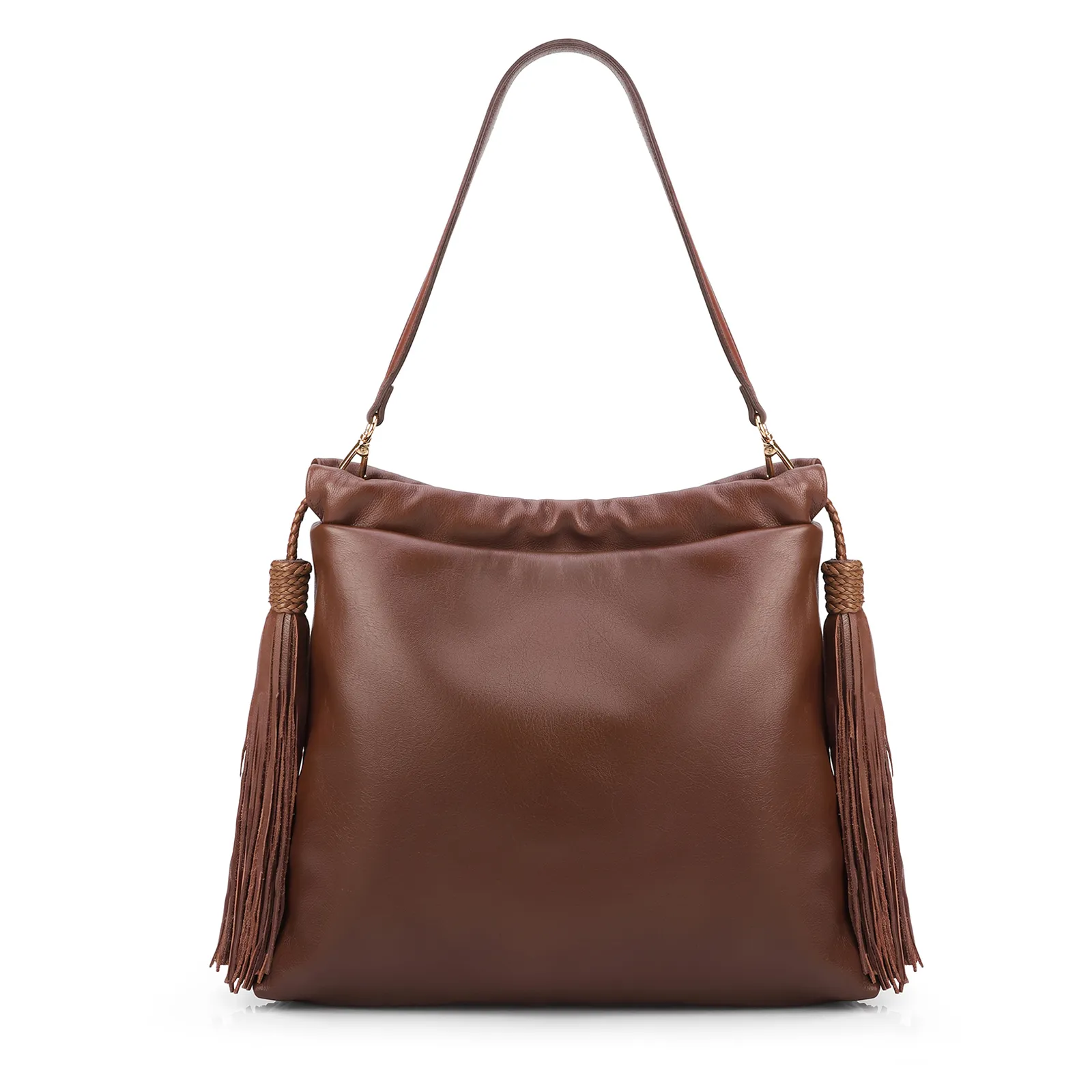 Bolsa Hobo Média Couro Marrom Barbicachos Laterais