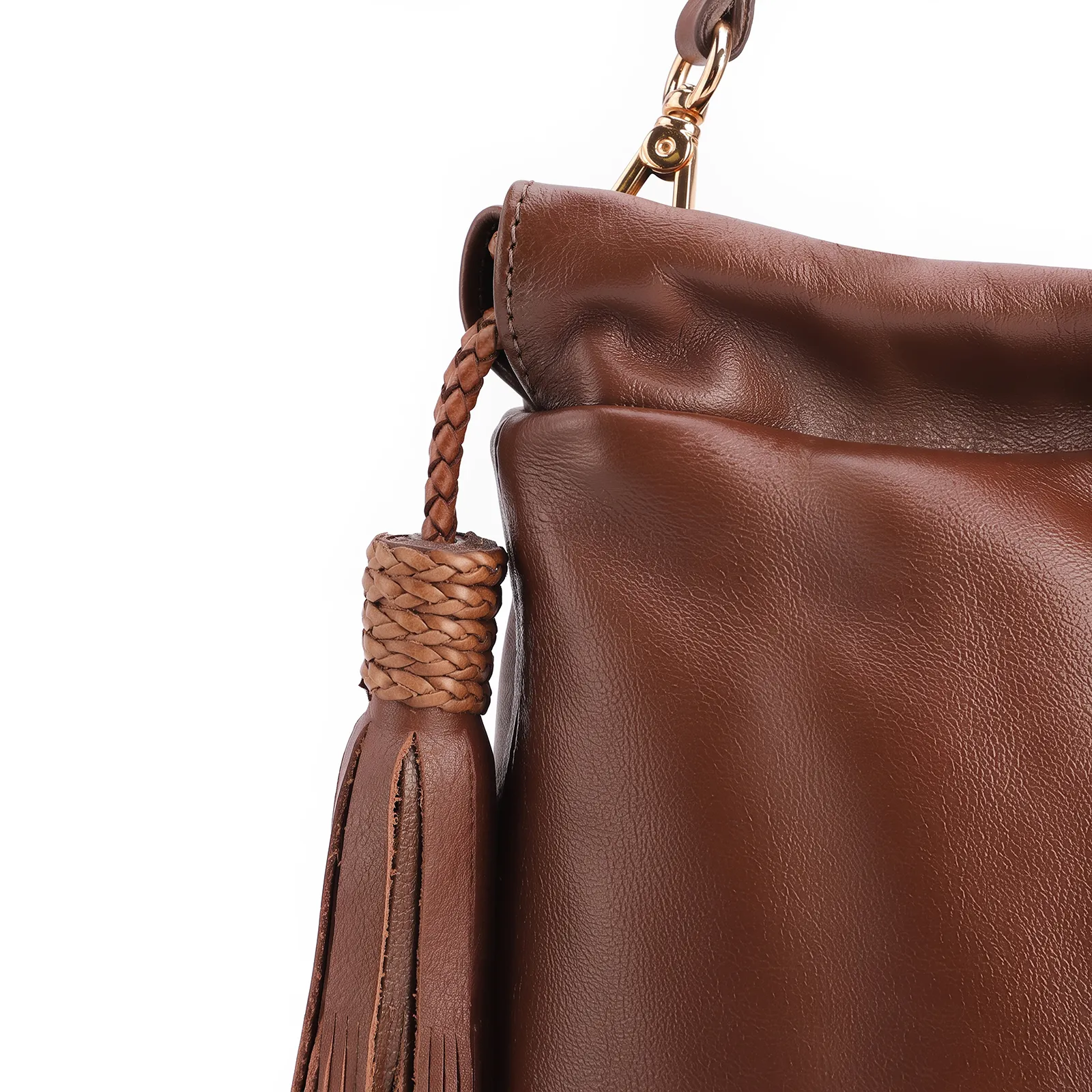 Bolsa Hobo Média Couro Marrom Barbicachos Laterais