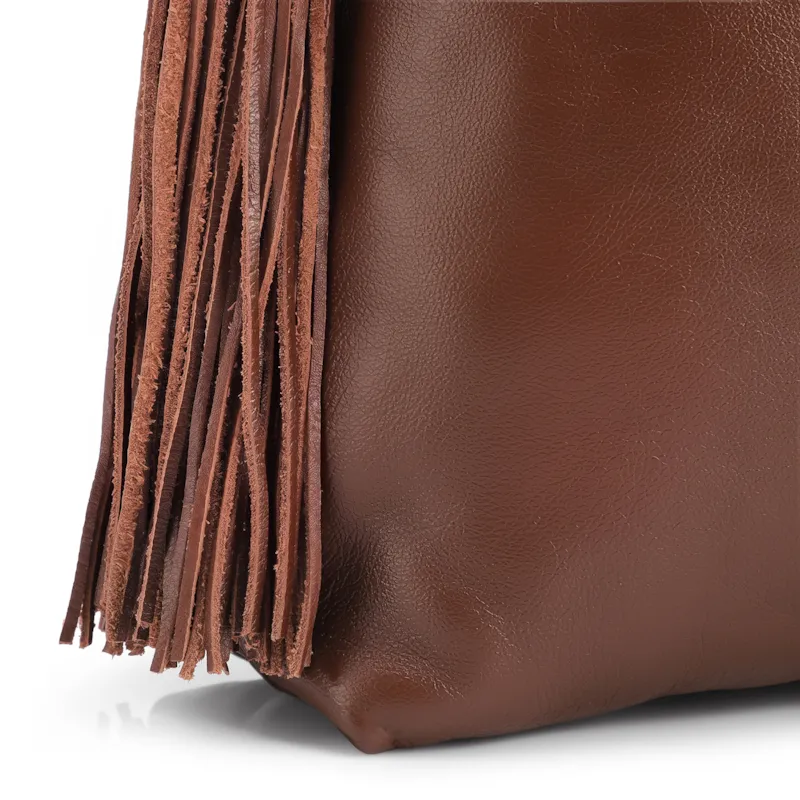 Bolsa Hobo Média Couro Marrom Barbicachos Laterais - foto 5