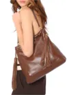 Bolsa Hobo Média Couro Marrom Barbicachos Laterais - imagem 2