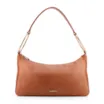 Bolsa Hobo Média Couro Marrom Claro Argolas Douradas Laterais - imagem 1