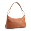 Bolsa Hobo Média Couro Marrom Claro Argolas Douradas Laterais - imagem 2
