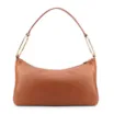 Bolsa Hobo Média Couro Marrom Claro Argolas Douradas Laterais - imagem 3