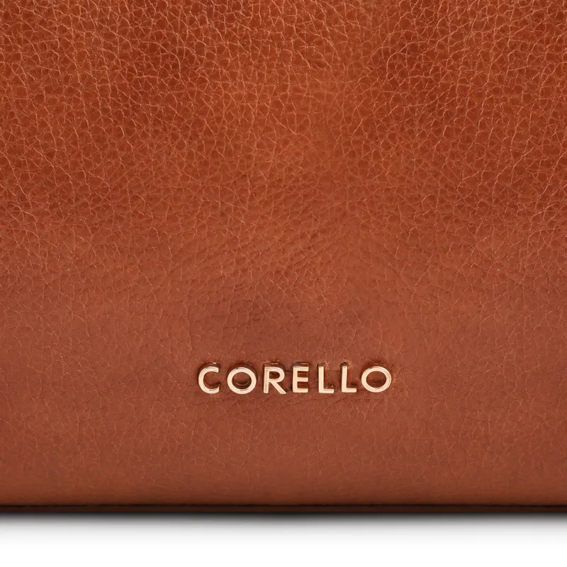 Bolsa Hobo Média Couro Marrom Claro Argolas Douradas Laterais - foto 6