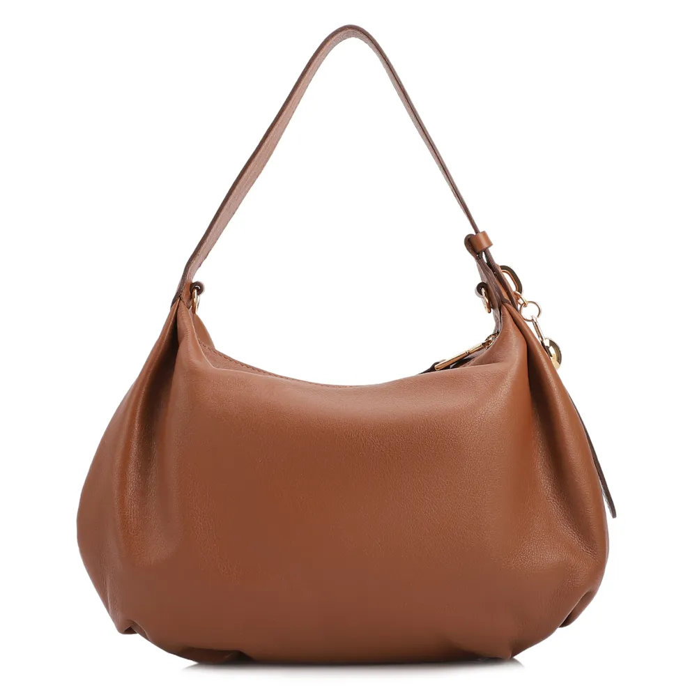 Bolsa Hobo Média Couro Marrom Claro Pingente Lateral - imagem 3