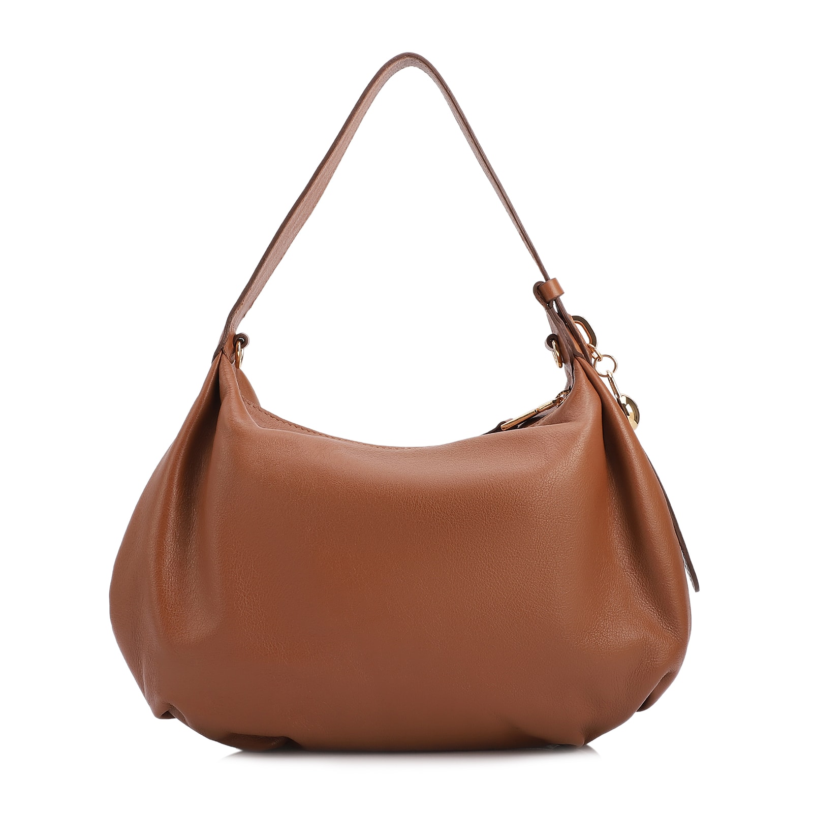 Bolsa Hobo Média Couro Marrom Claro Pingente Lateral