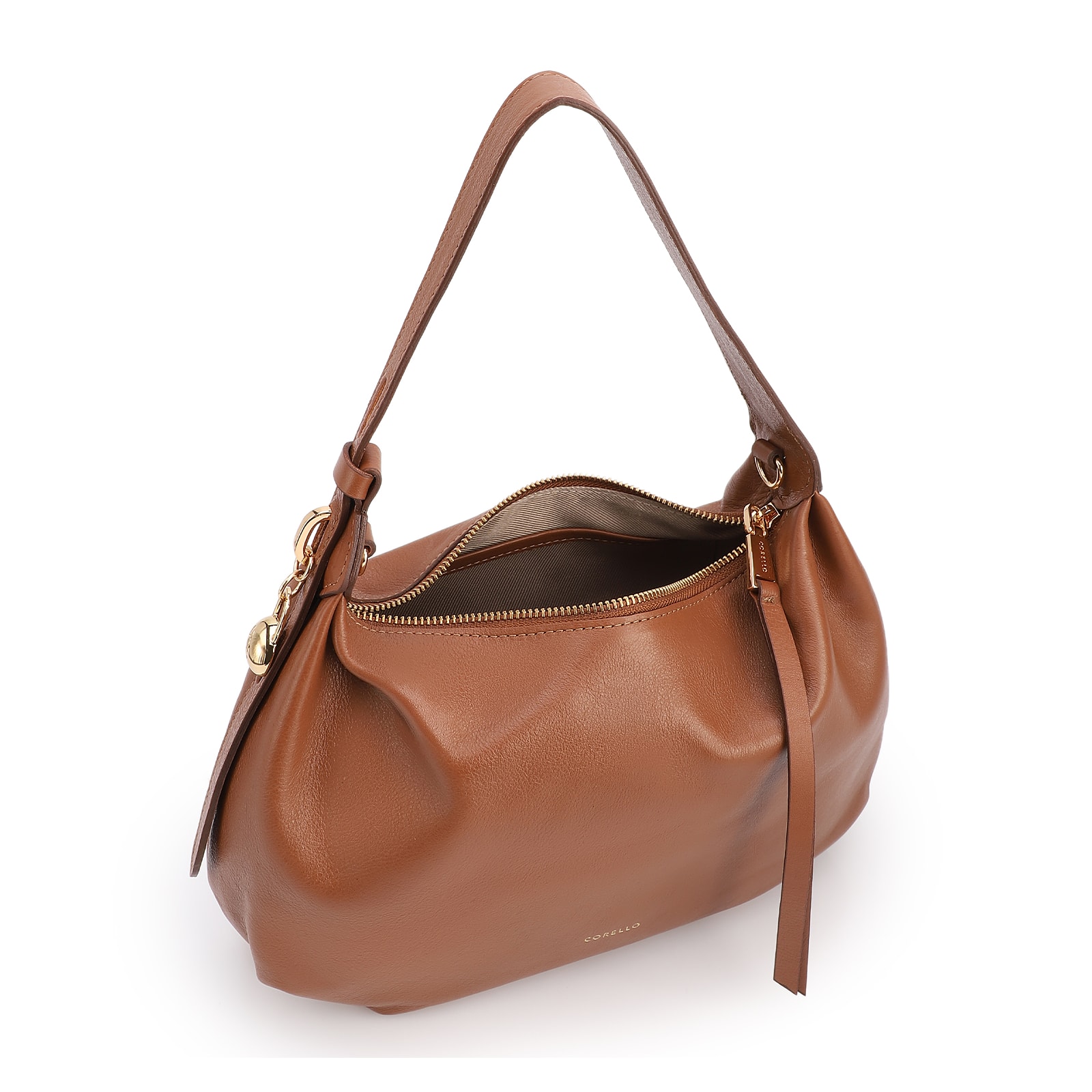 Bolsa Hobo Média Couro Marrom Claro Pingente Lateral