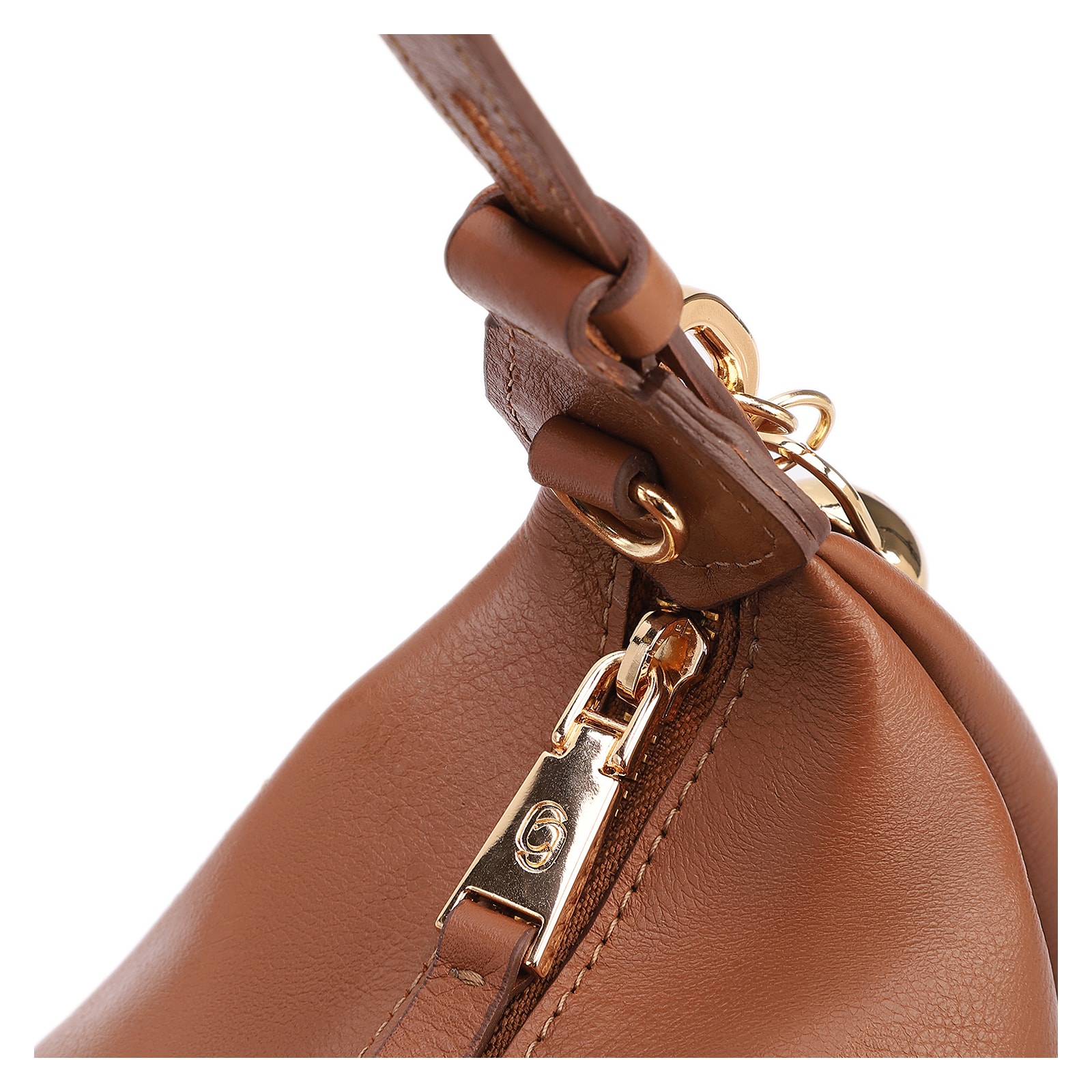 Bolsa Hobo Média Couro Marrom Claro Pingente Lateral