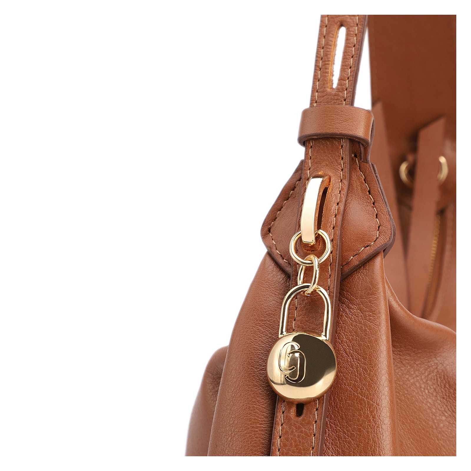 Bolsa Hobo Média Couro Marrom Claro Pingente Lateral