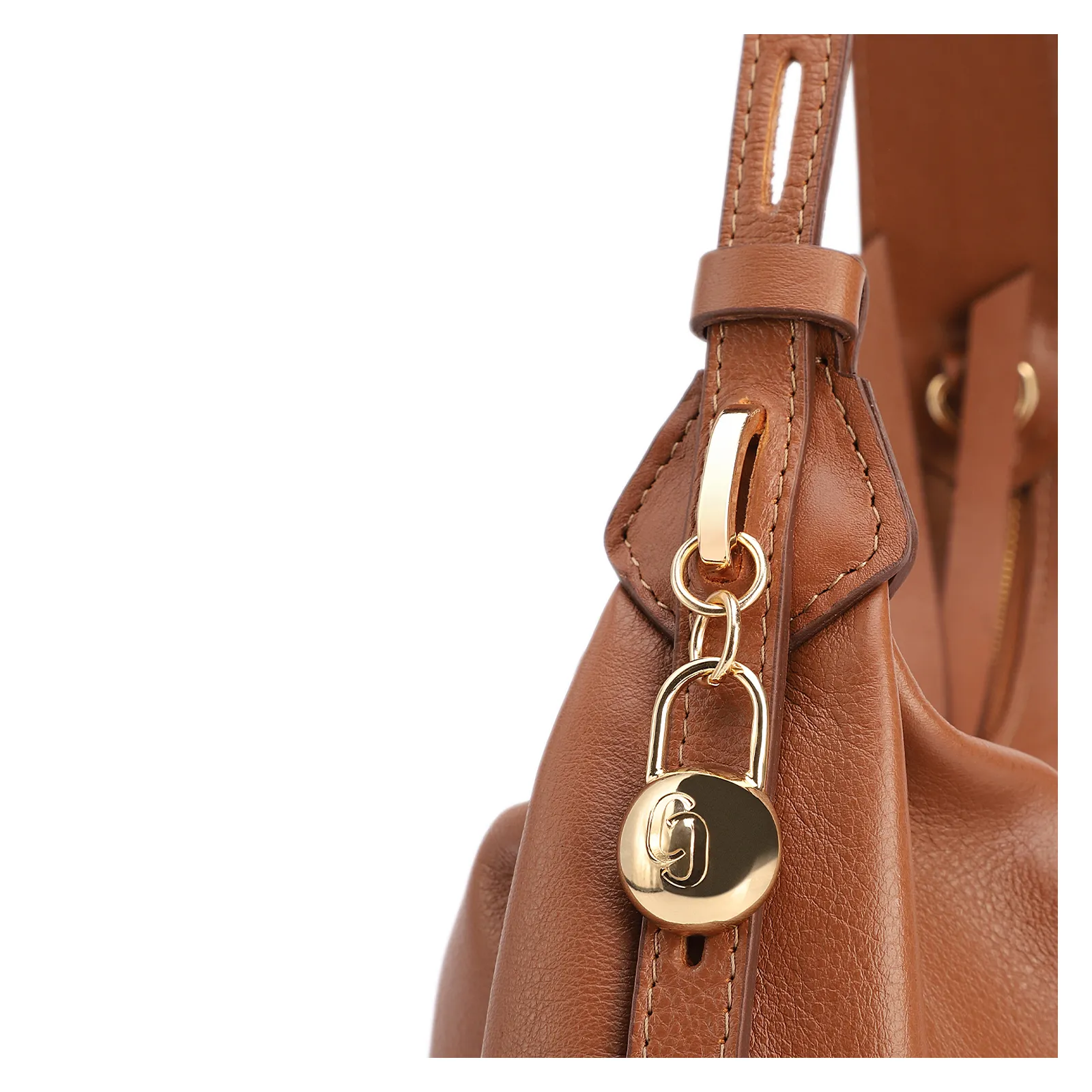 Bolsa Hobo Média Couro Marrom Claro Pingente Lateral